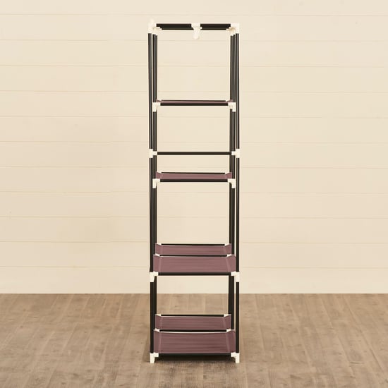 Helios Elante Brown Fabric Collapsible Three-Door Wardrobe With Six Shelves