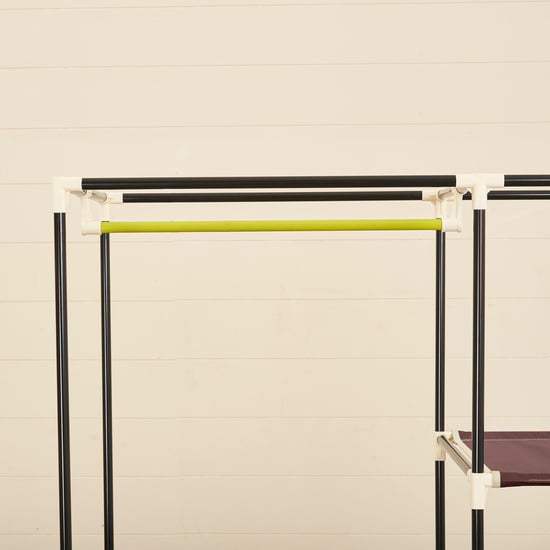 Helios Elante Brown Fabric Collapsible Three-Door Wardrobe With Six Shelves