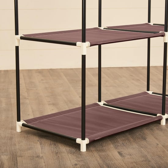 Helios Elante Brown Fabric Collapsible Three-Door Wardrobe With Six Shelves