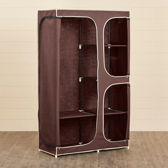 Helios Elante Brown Fabric Collapsible Three-Door Wardrobe With Six Shelves
