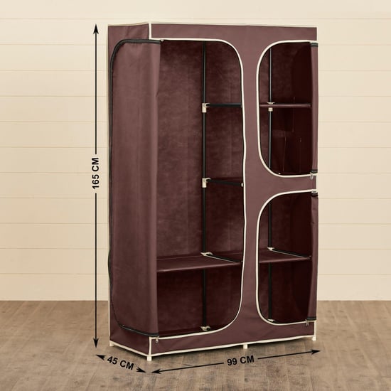 Helios Elante Brown Fabric Collapsible Three-Door Wardrobe With Six Shelves