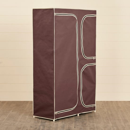 Helios Elante Brown Fabric Collapsible Three-Door Wardrobe With Six Shelves