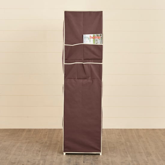 Helios Elante Brown Fabric Collapsible Three-Door Wardrobe With Six Shelves