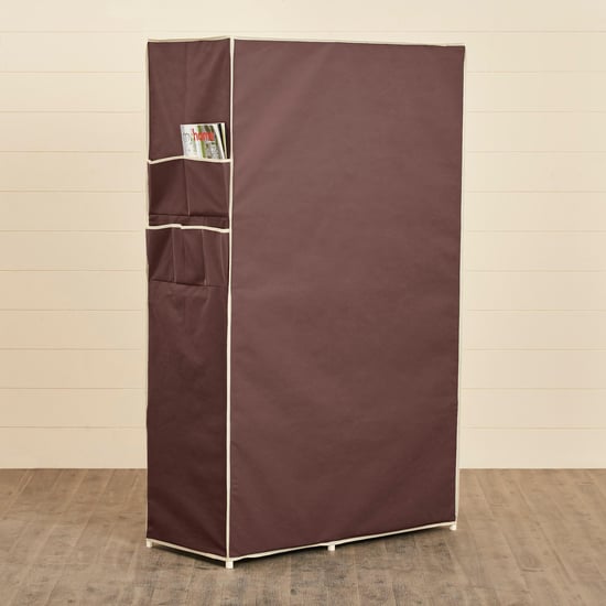 Helios Elante Brown Fabric Collapsible Three-Door Wardrobe With Six Shelves