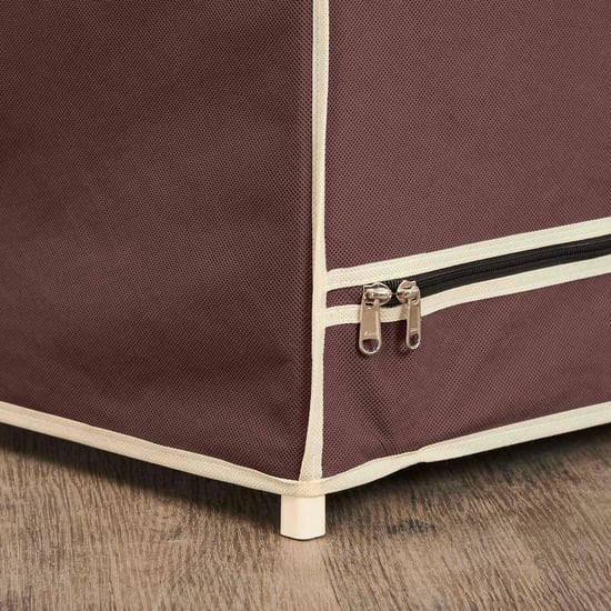 Helios Elante Brown Fabric Collapsible Three-Door Wardrobe With Six Shelves