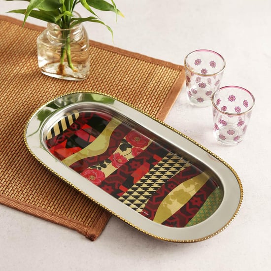 INDIA CIRCUS Geometrical Straps Steel Serving Tray