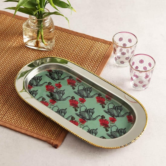 INDIA CIRCUS Mystic Rose Kettles Steel Serving Tray