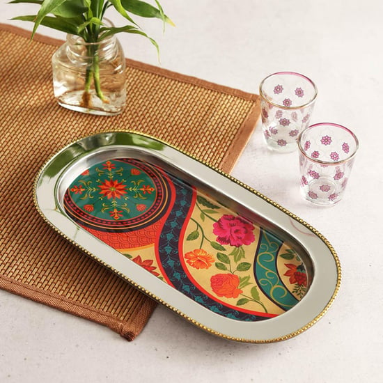 INDIA CIRCUS Floral Printed Steel Serving Tray