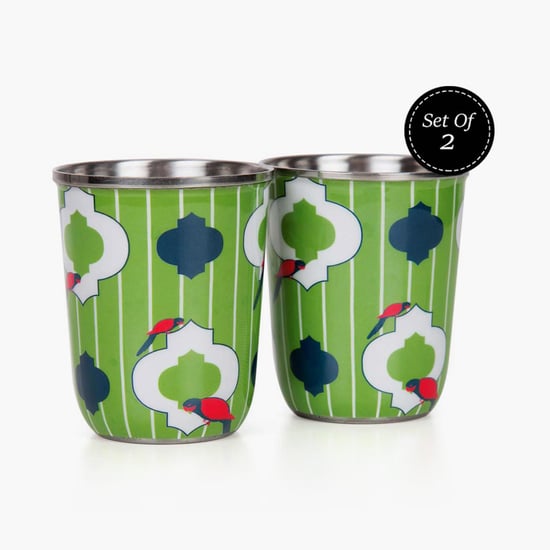 INDIA CIRCUS Peeking Parrots Printed Small Steel Tumbler - Set of 2