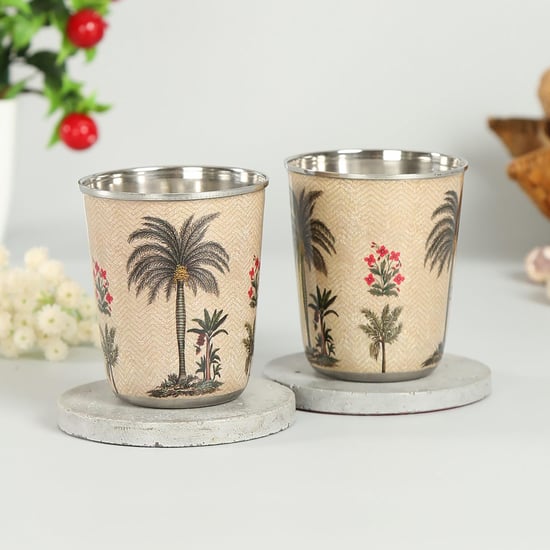INDIA CIRCUS Chevron Palms Printed Steel Tumbler (Set of 2)