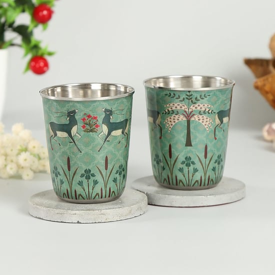 INDIA CIRCUS Mirroring Deer Garden Small Tumbler - Set of 2