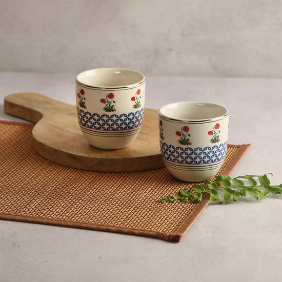 INDIA CIRCUS Printed Flowers and Ferns Chai Kulhad- 2 Pcs