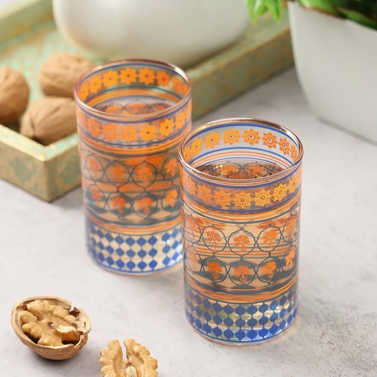INDIA CIRCUS Floral Hypnosis Small Glass Tumbler - Set of 2