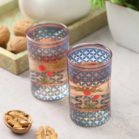 INDIA CIRCUS Flowers and Ferns Small Glass Tumbler - Set of 2