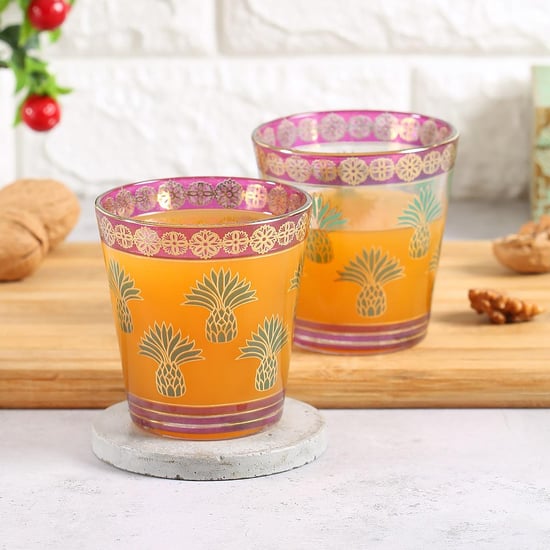 INDIA CIRCUS Pineapple Stem-Green Glass Tumbler - Set of 2