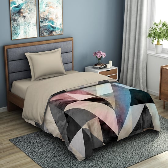 SPACES Organic Cotton Geometric Printed Single Bed Quilt - 150 x 218 cm