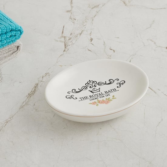 The Royal Bath White Printed Ceramic Soap Dish