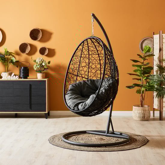 Aris Metal Hanging Swing with Stand - Black