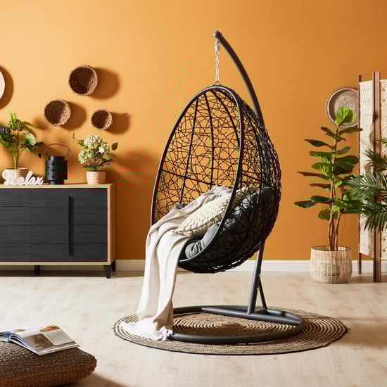 Aris Metal Hanging Swing with Stand - Black