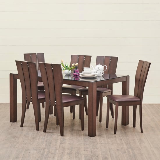 Spectra Glass Top 6-Seater Dining Set with Chairs - Brown