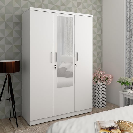 Helios Reynan 3-Door Wardrobe with Mirror - White