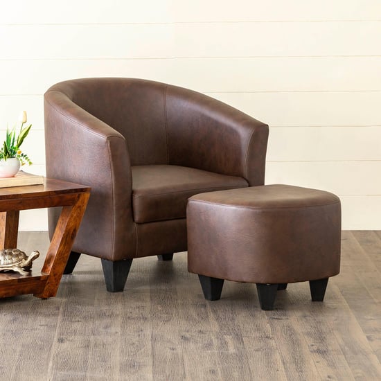 Seaford Faux Leather 1-Seater Sofa Chair with Ottoman - Brown