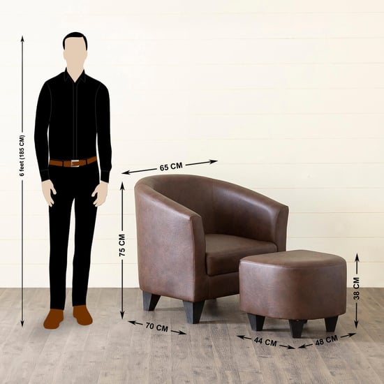 Seaford Faux Leather 1-Seater Sofa Chair with Ottoman - Brown