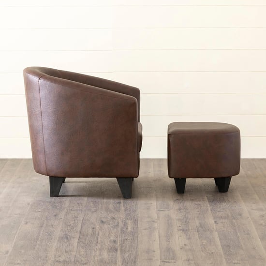 Seaford Faux Leather 1-Seater Sofa Chair with Ottoman - Brown