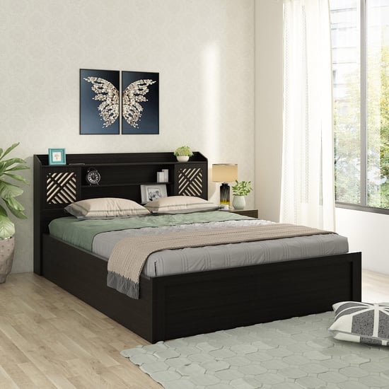 Helios Rhine Cergy King Bed with Hydraulic Storage - Brown