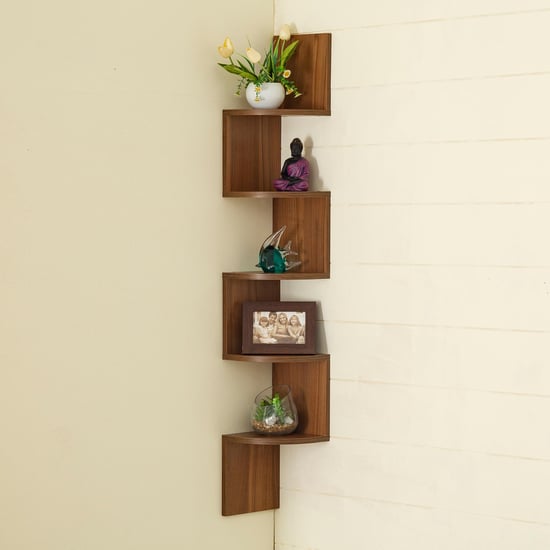 Helios Bergen 5-Tier Corner Wall Shelf - Brown