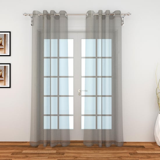 Corsica Vegas Reno Grey Printed Net Sheer Door Curtain - Set of 2- 110 x 225 cm