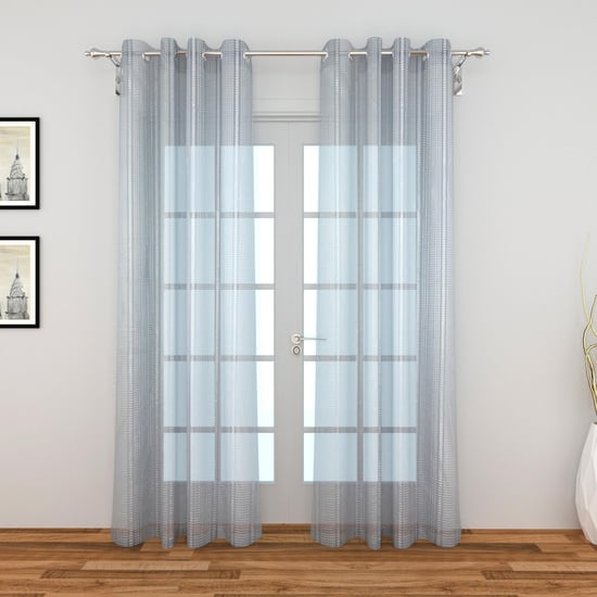 Corsica Vegas Reno Blue Printed Net Sheer Door Curtain - Set of 2 - 110x225cm