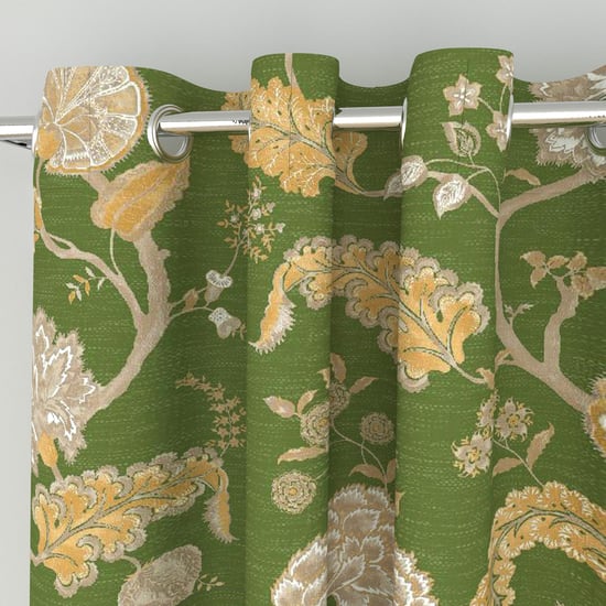 Healthy Living- Green Floral Printed Blackout Window Curtain