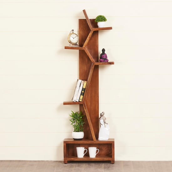 Helios Arne 5-Tier Mango Wood Book Shelf - Brown