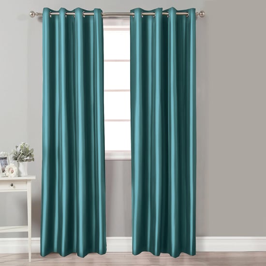 Corsica Teal Solid Micro Satin Curtain  - Set of 2