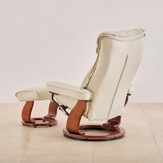 Silas Vanilla Faux Leather 1-Seater Revolving Recliner with Footstool - Off-White