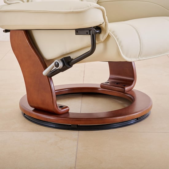 Silas Vanilla Faux Leather 1-Seater Revolving Recliner with Footstool - Off-White