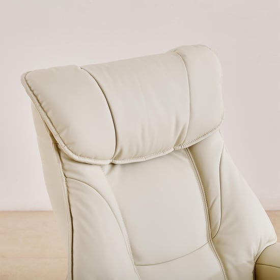 Silas Vanilla Faux Leather 1-Seater Revolving Recliner with Footstool - Off-White