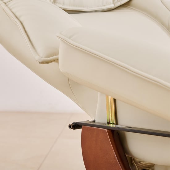 Silas Vanilla Faux Leather 1-Seater Revolving Recliner with Footstool - Off-White