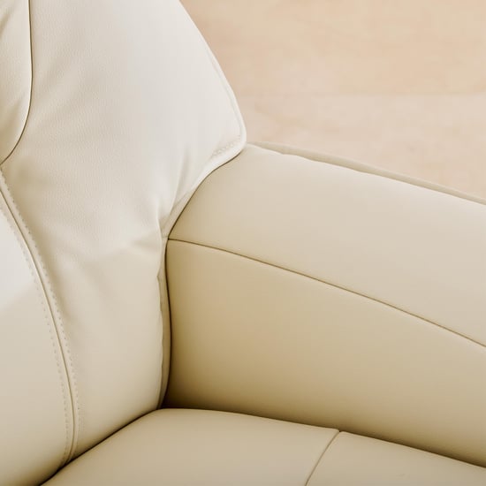 Silas Vanilla Faux Leather 1-Seater Revolving Recliner with Footstool - Off-White