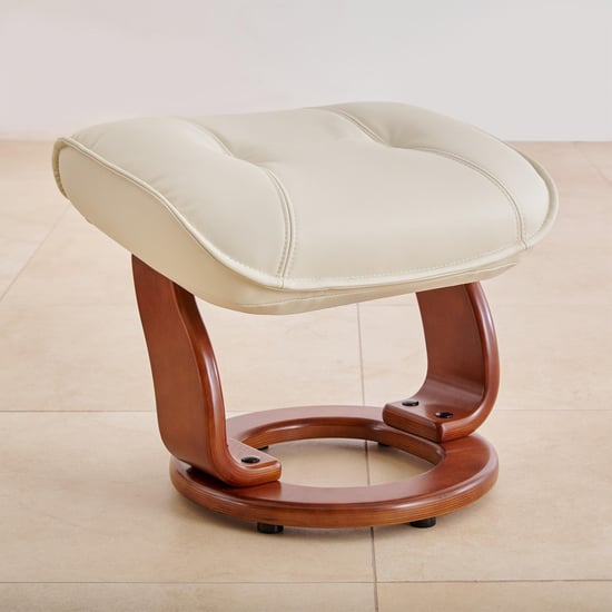 Silas Vanilla Faux Leather 1-Seater Revolving Recliner with Footstool - Off-White