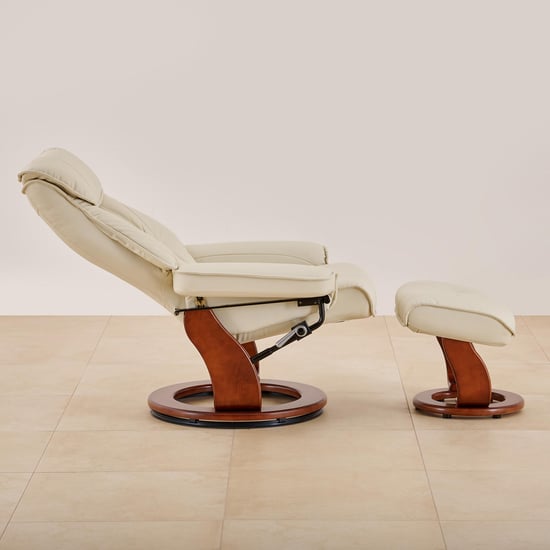 Silas Vanilla Faux Leather 1-Seater Revolving Recliner with Footstool - Off-White