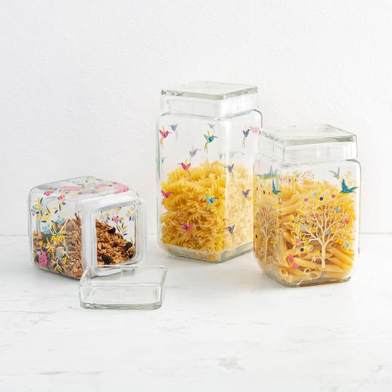 Hope-Orson Transparent Glass Storage Container Set With Decal - 3Pcs