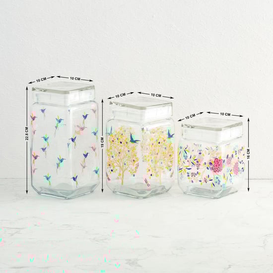 Hope-Orson Transparent Glass Storage Container Set With Decal - 3Pcs
