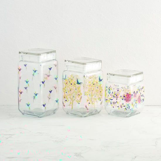 Hope-Orson Transparent Glass Storage Container Set With Decal - 3Pcs