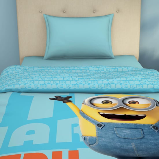 SPACES Universal Lebuddies Minions - Printed Blue Cotton Single Bed Quilt