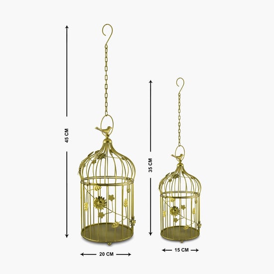 HOMESAKE Set Of 2 Metal Decorative Bird Cage with Floral Vine