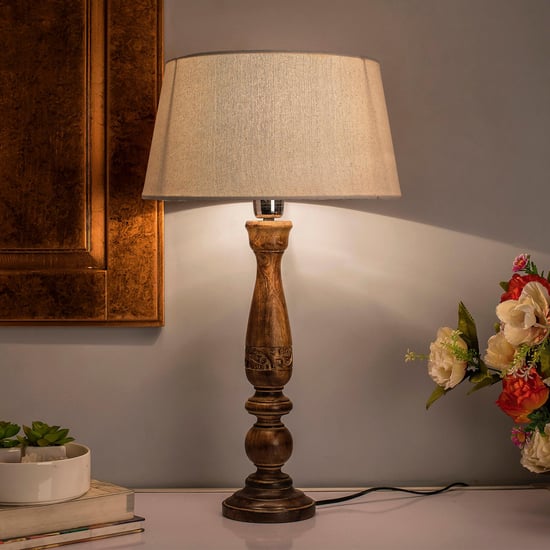 HOMESAKE Corsica Beige Wooden Table Lamp -  33 cm X 58 cm