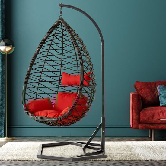 Helios Brezza Jimmy Hanging Swing with Stand and Seat Cushions - Brown