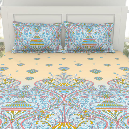 SPACES Air Purifying Elegantly Ethnic Printed Cotton 3Pcs King Fitted Sheet Set